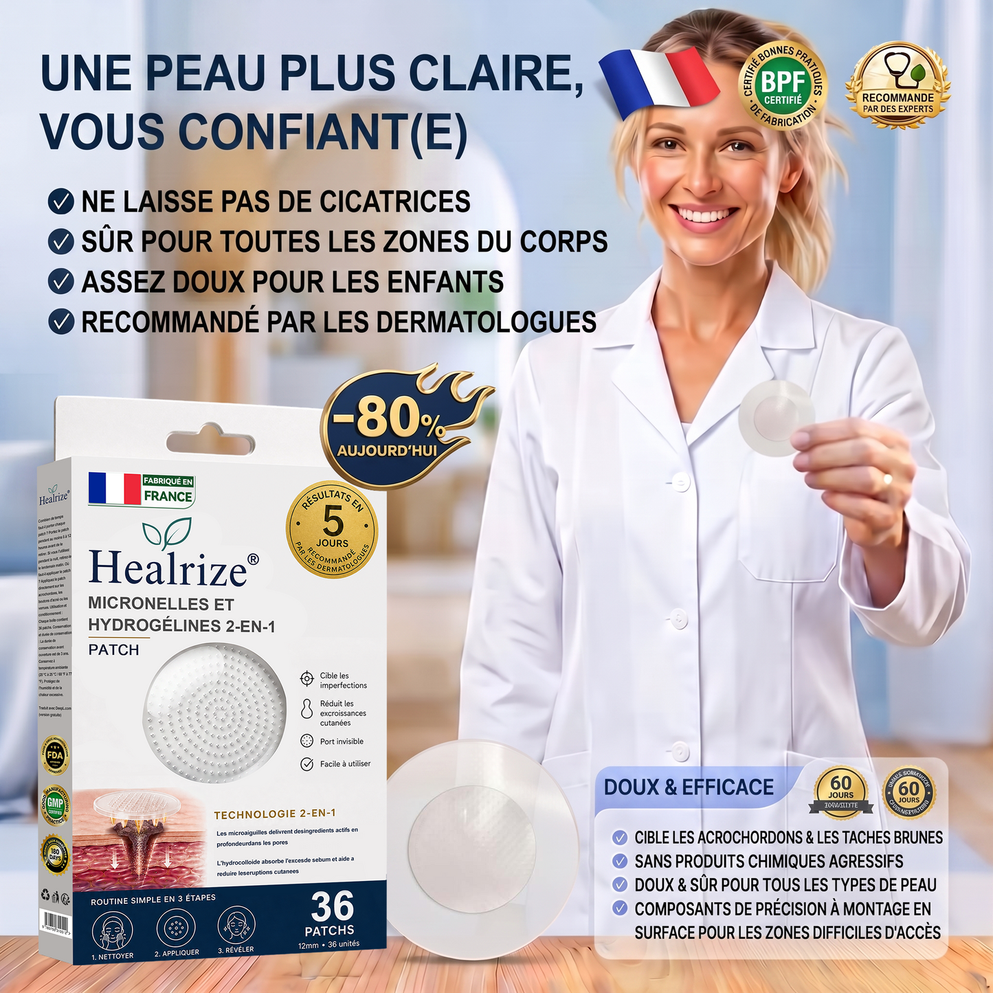 【🔥 Dernier jour : -70 % 🔥】🇫🇷 𝐇𝐞𝒂𝒍𝗿𝗶𝙯𝙚® Patch 2-en-1 à micro-aiguilles & hydrocolloïde | Aide à réduire l’apparence des grains de beauté, verrues, acné et étiquettes cutanées | Patchs invisibles visage & corps.